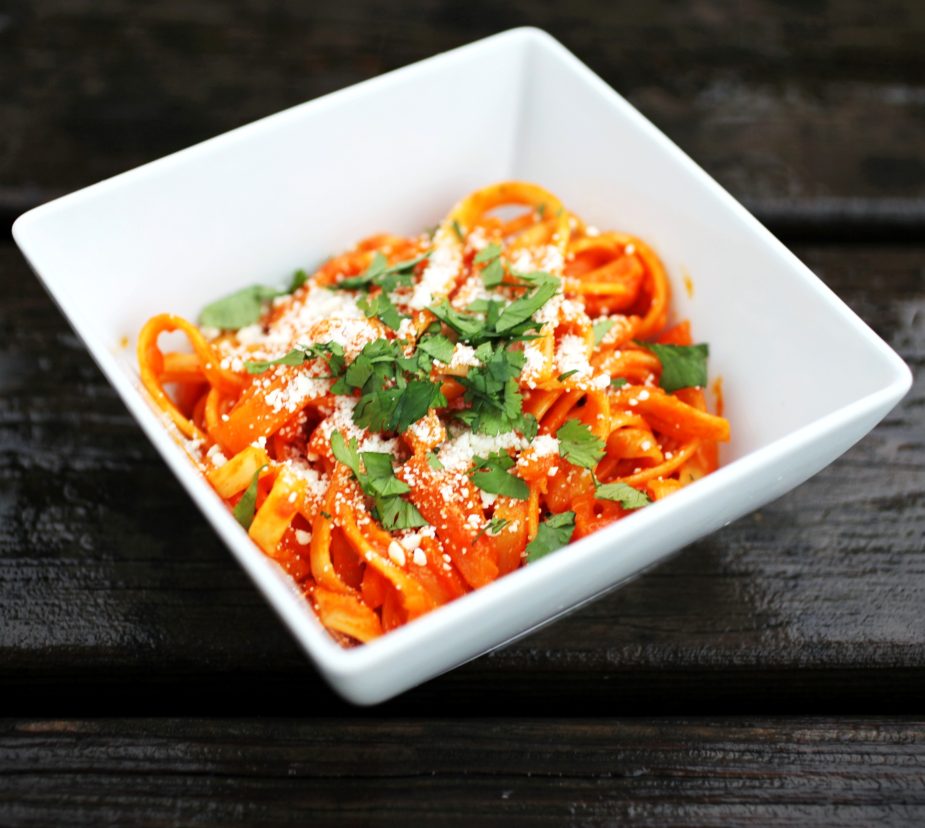 Fettuccine with Butternut Squash and Red Poblano Crema