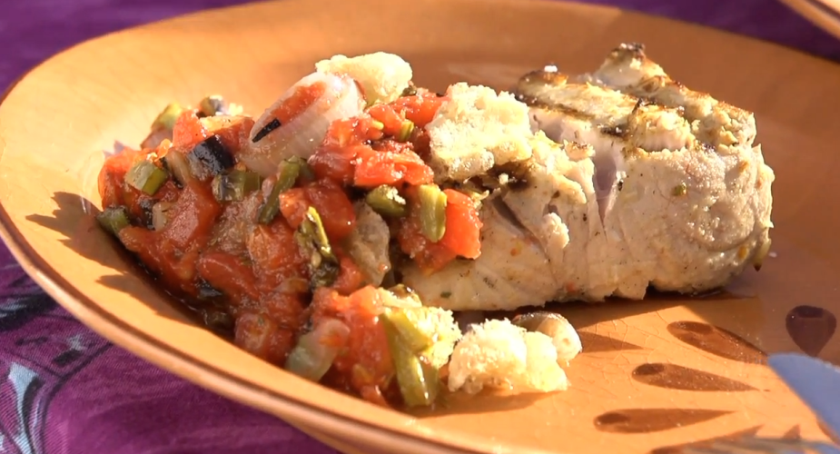 Grilled Yellowtail with Charred Tomato-Nopal Salsa