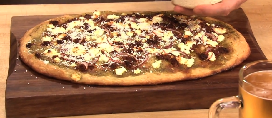 Salsa Verde Pizza with Goat Cheese and Bacon