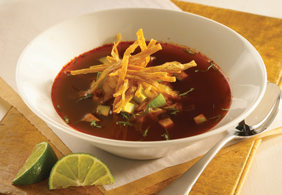 Rustic Tortilla Soup with Chicken and Avocado