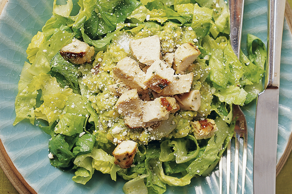 Grilled Chicken Salad with Rustic Guacamole, Romaine and Queso Añejo