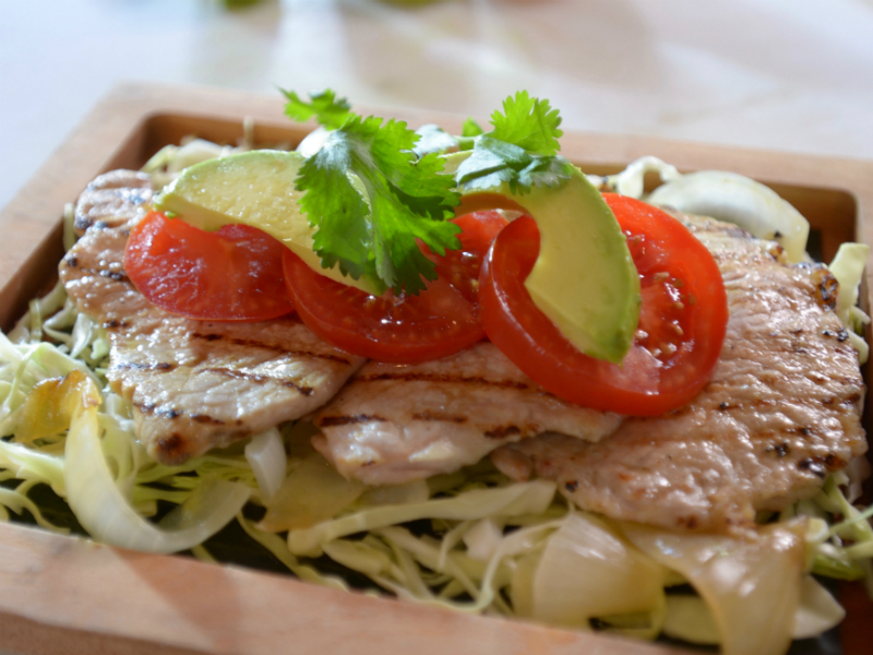 Tangy Yucatecan Grilled Pork with Roasted Onions and Fresh Garnishes