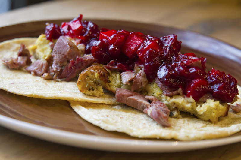 Leftover Turkey Tacos with Cranberry-Chipotle Salsa