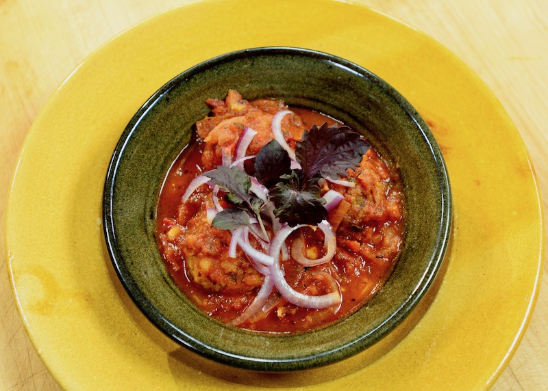 Shrimp and Pork Meatballs, Red Jalapeño Sauce